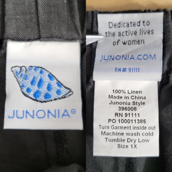 JUNONIA Women's Pants Size 1X Gray Linen Pull On Wide Leg Pockets Ruffle Hem - Picture 11 of 11